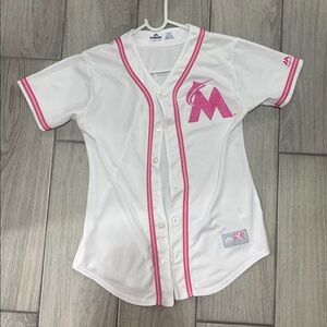 MARLINS Majestic White and Pink Marlins Jersey